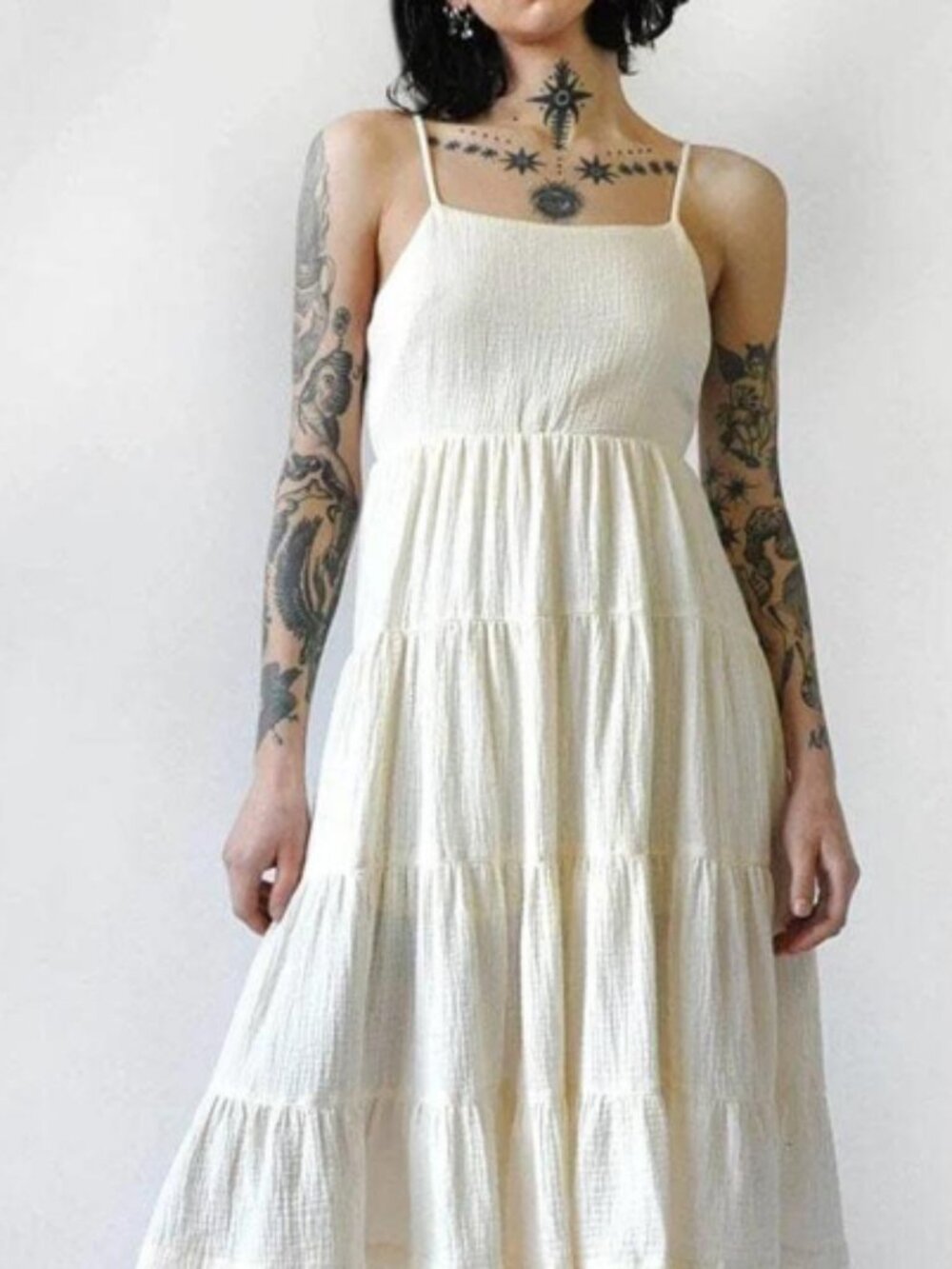 Noctex Women's Cream and White Dress - S